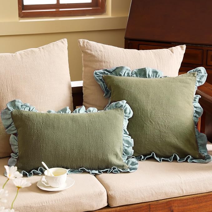 patdrea Shabby Chic Green Decorative Throw Pillow Covers 12x20 Set of 2 - Image 3