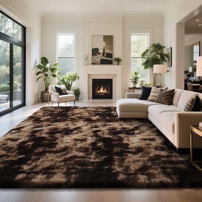 yongyangjuxin Fluffy Rug Shaggy Area Rug, Mottling Brown 8x10 Area Rugs by Yongyangjuxi