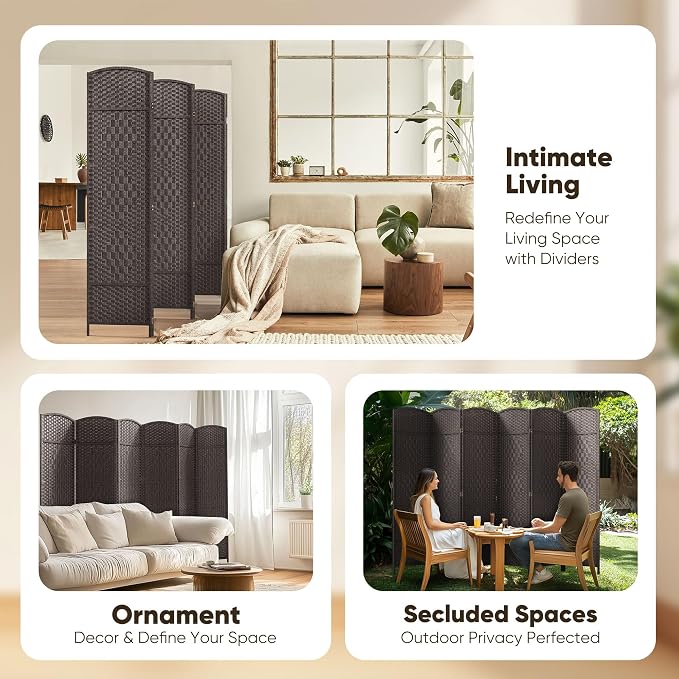 JOSTYLE Room Divider 6ft Tall Extra Wide Privacy Screen, 6-Panel Folding - Image 7