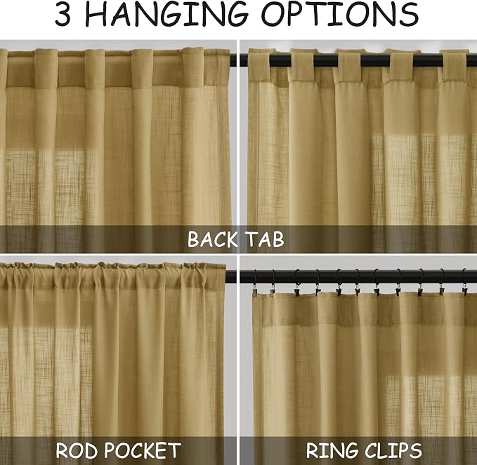 Extra Long Gold Linen Curtains 120 Inch - Image 2
