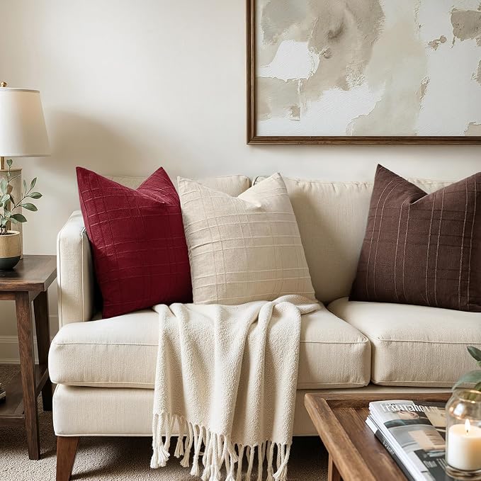 MIULEE Decorative Linen Check Euro Shams Throw Pillow Covers Neutral Farmhouse - Image 4