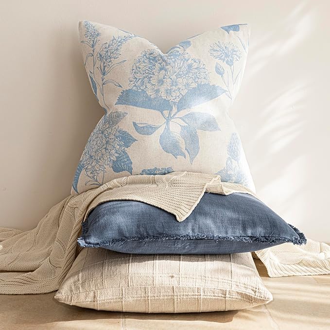Foindtower Set of 2 Linen Floral Vintage Throw Pillow Covers Neutral Accent - Image 5