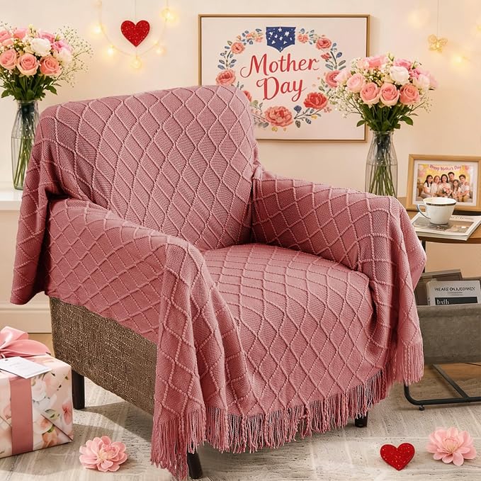 inhand Coral Pink Knitted Throw Blanket - Image 6