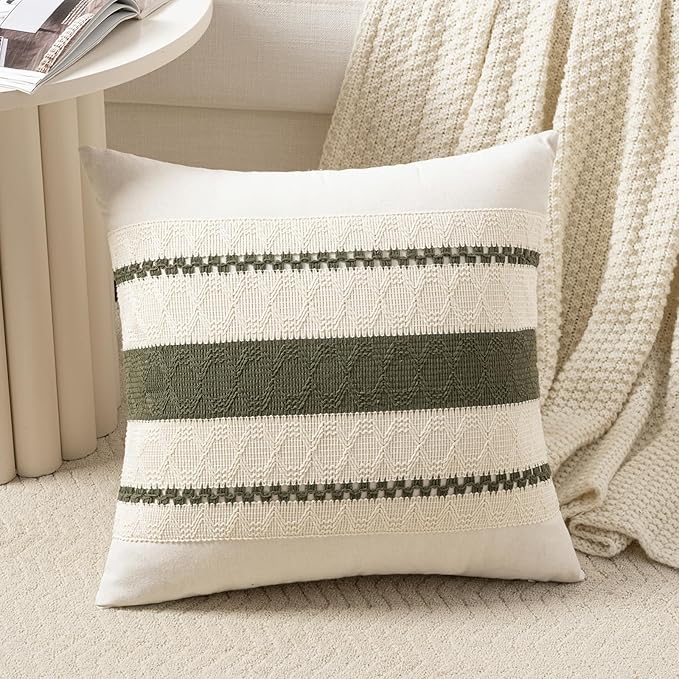 Fancy Homi Set of 1 Boho Olive Green Decorative Throw Pillow Cover 20x20 Inch by Fancy+Homi