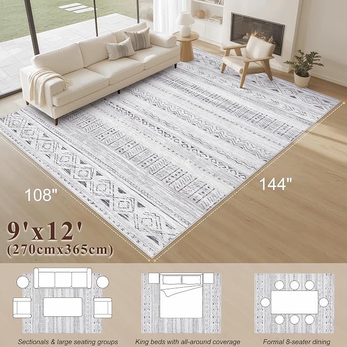 cotiled 9x12 Area Rug Living Room: Washable Boho Rugs - Image 2