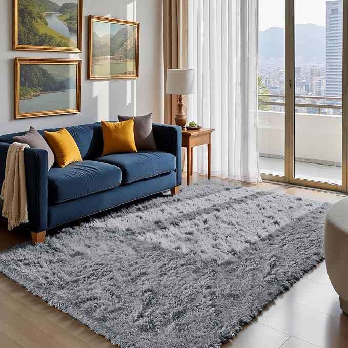 Fluffy Rug Shaggy Area Rug, Light Grey 4x6 Area Rugs by Yongyangjuxi