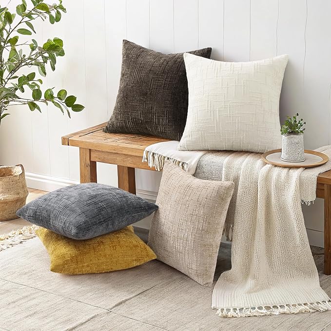 decorUhome Summer Mustard Yellow Chenille Throw Pillow Covers 18x18 Set of 2 - Image 5