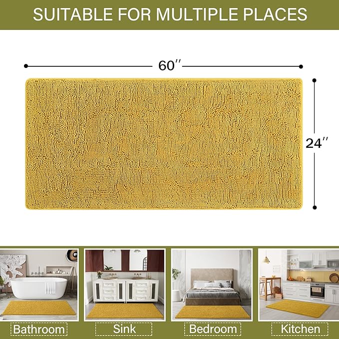 LOCHAS Luxury Bathroom Rug Shaggy Bath Mat 24 x 60 Inch, Washable Non Slip Bath - Image 2