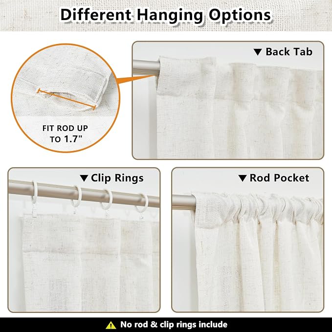 MYSKY HOME Linen Curtains for Sliding Glass Door, Back Tab Semi Sheer Curtain - Image 3