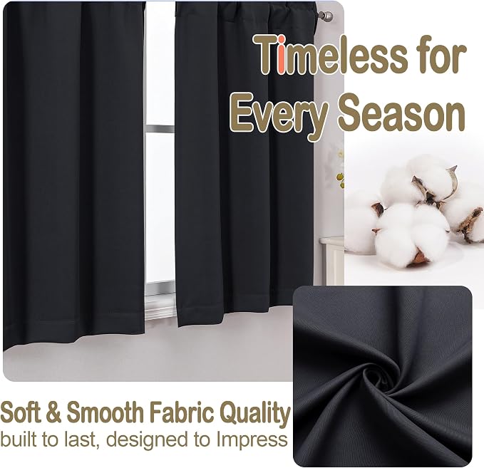 OVZME Black Blackout Curtains for Small Window Treatment, Light Blocking Short - Image 7