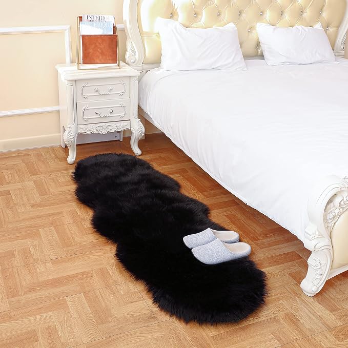 Faux Fur Rug Runner 2x6 ft Black - Image 5