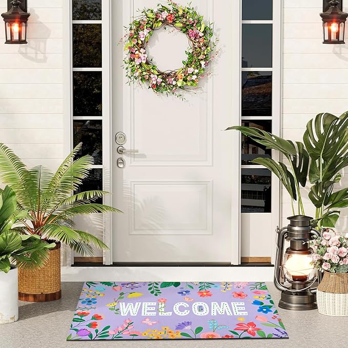 Likiyol Floral Door Mat Outside Entrance, Colorful Flower Welcome Mat Front - Image 9