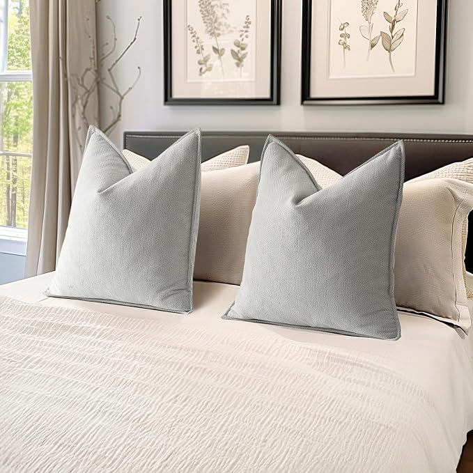 MIULEE Pack of 2 Light Grey Decorative Pillow Covers 20x20 Inch Soft Chenille - Image 5