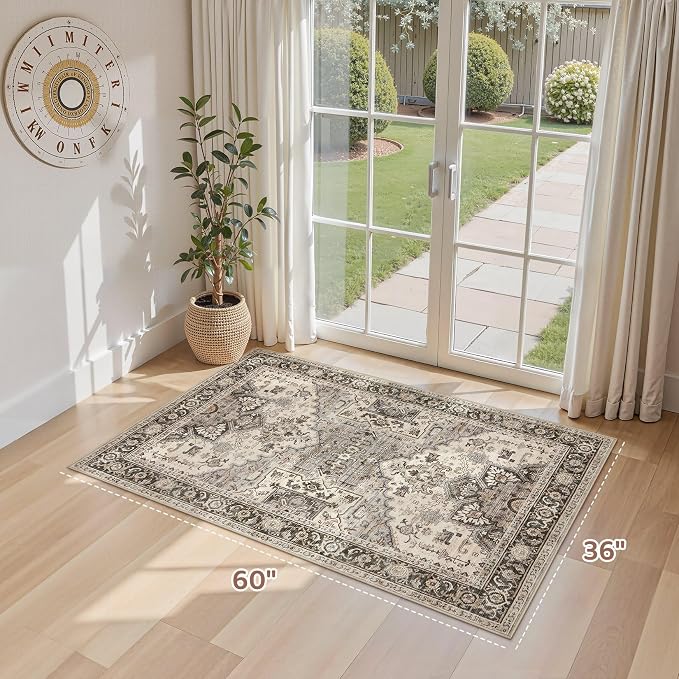 3x5 Washable Entryway Rug: Non-Slip Soft Vintage Floral Indoor Area Rug - Image 6