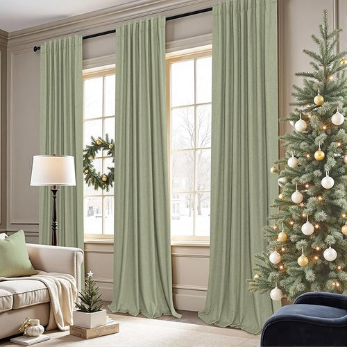 102 Inch Curtains Blackout Sage Green Christmas Decoration Black Out Linen - Image 2