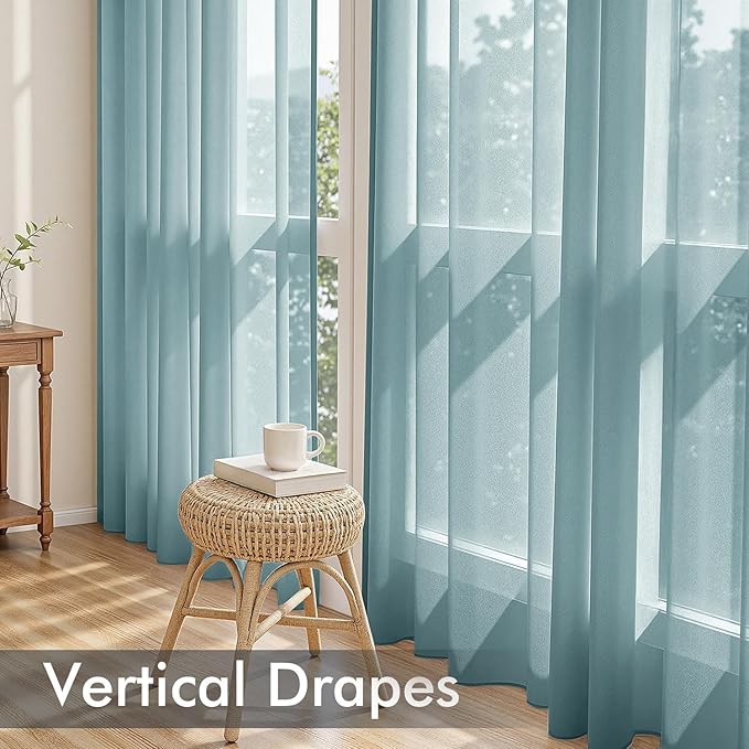 MIULEE Dusty Blue Sheer Curtains 63 Inches Long, 4 Panels Set, Light Filtering - Image 5