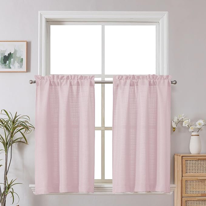 Chyhomenyc Bennet 2-Panel Blush Pink Kitchen Curtains, 36 Inch Length Tier by Chyhomenyc