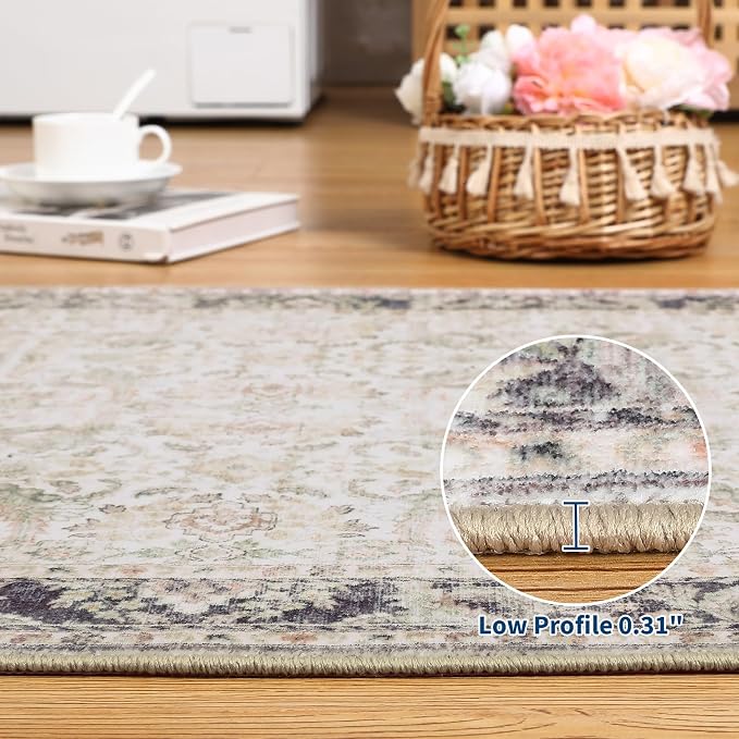 GarveeHome Washable Rugs for Living Room 10x13 Vintage Neutral Area Rug - Image 6