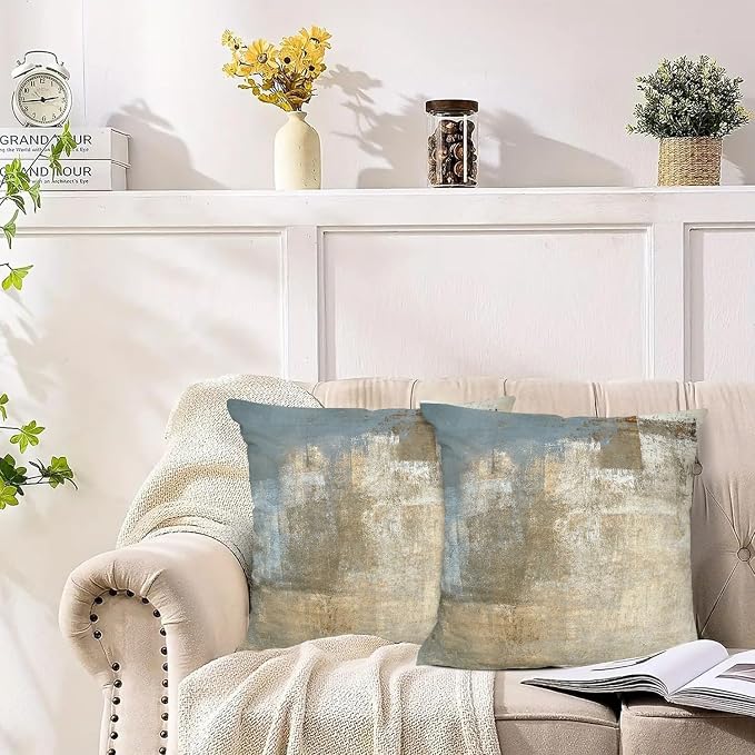 Grey and Beige Abstract Art Contemporary Pillow Cover, Modern Neutral - Image 2