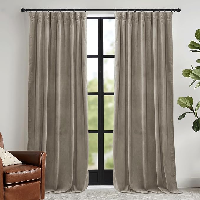 RYB HOME Blush Velvet Curtains 96 inches 2 Panels Set, Thermal Insulated by RYBHOME