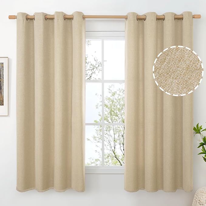 BGment Beige Linen Curtains 63 Inch Length by BGment