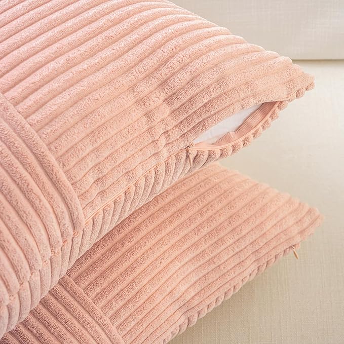 Fancy Homi 2 Packs Peach Decorative Throw Pillow Covers 18x18 Inch - Image 3