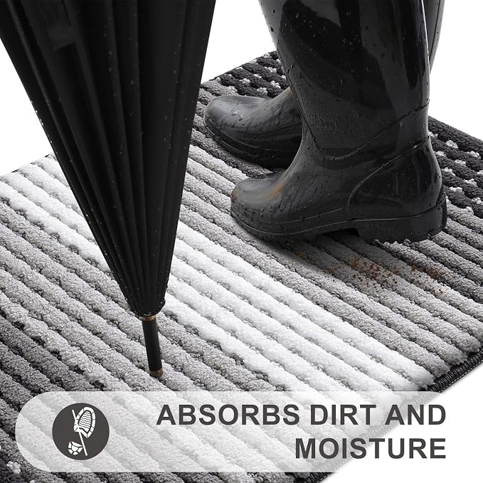 Kitinjoy Indoor Outdoor Door Mat, 36x24 Non-Slip Absorbent Dirt Trapper - Image 2