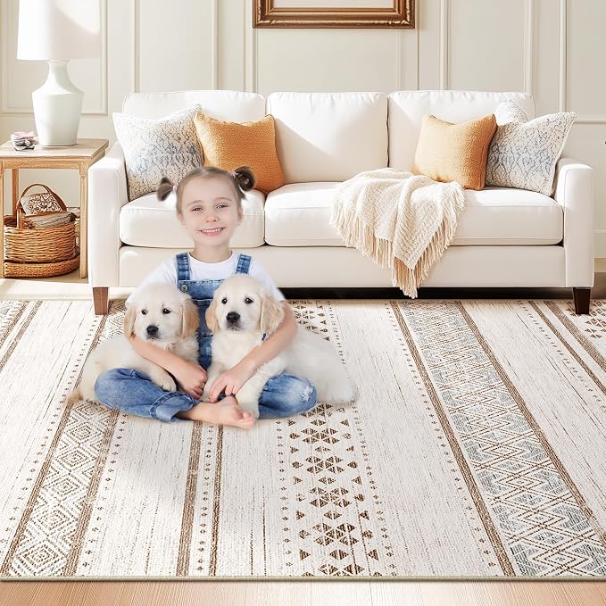 BESTSWEETIE 8x10 Area Rugs for Living Room Washable Moroccan Farmhouse Neutral - Image 2