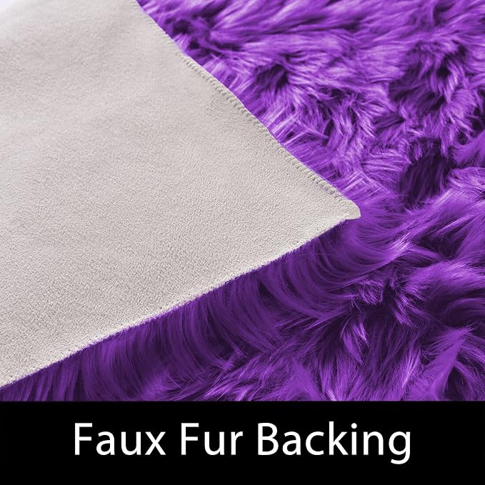 Latepis Purple Round Rugs 4ft Faux Fur Fluffy Shag Rug Machine Washable - Image 3