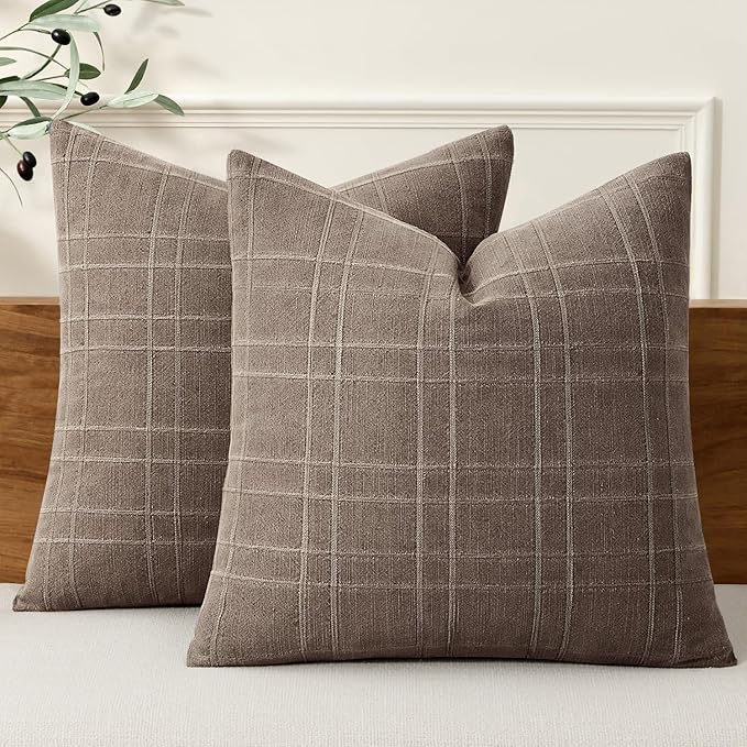 MIULEE Decorative Linen Check Throw Pillow Covers Neutral Farmhouse Vintage by MIULEE