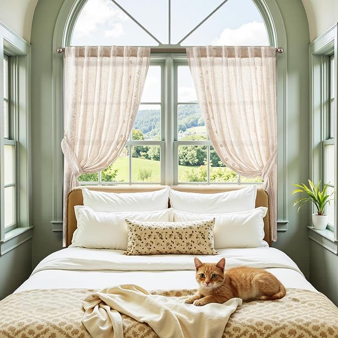 jinchan Winslow Linen Curtains 54 Inch Length Small Window Curtains Embroidered - Image 4