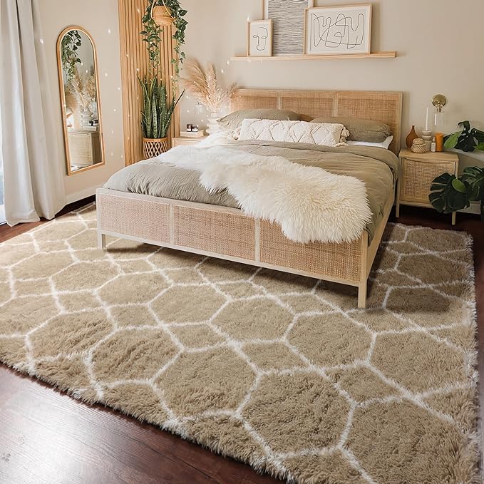 ONASAR Large Area Rugs for Living Room, Fluffy 7x10 Beige and White Thick Floor - Image 4