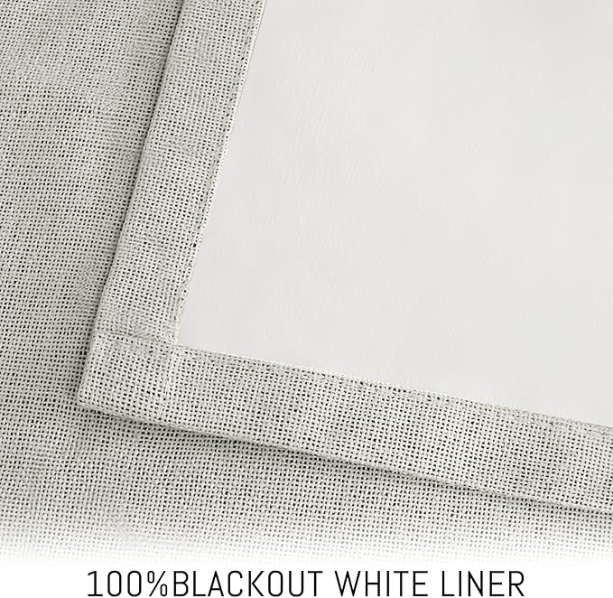 Yakamok Cream Linen Curtains 100% Blackout 90 Inches Long, Room Darkening - Image 3