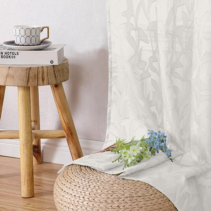 Lecloud Leia Ivory Sheer Curtains 63 Inch Length 2 Panels, Rustic Light - Image 6