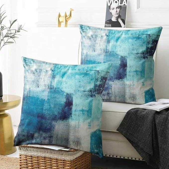 Throw Pillow Covers 20x20 Set of 2 Turquoise and Grey Art Throw Pillow Covers - Image 5