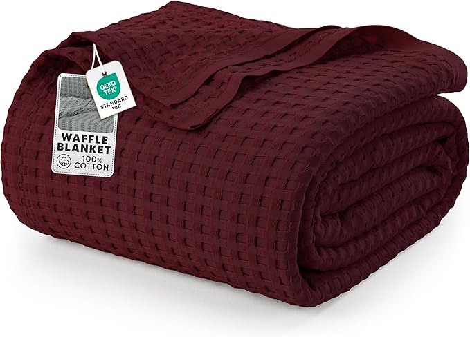 Utopia Bedding Burgundy 100% Cotton Waffle Blanket 300 GSM Soft Lightweight by UTOPIABEDDING