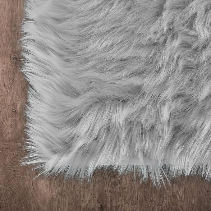 Latepis Gray Rugs for Living Room 5x6.7 Fluffy Shag Rug Washable Faux Fur Fuzzy - Image 5