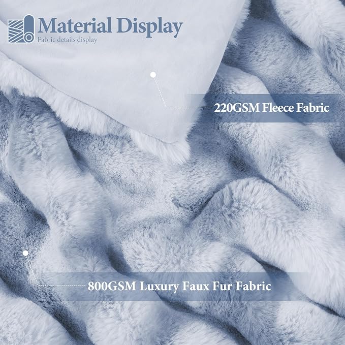 Touchat Luxury 1000GSM Faux Rabbit Fur Throw Blanket, Super Heavy Warm Cozy - Image 2