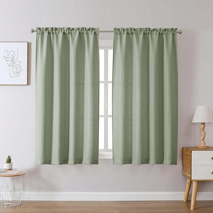 Chyhomenyc Bennet Light Green Curtains 54 Inch Length 2 Panels, Faux Linen - Image 2