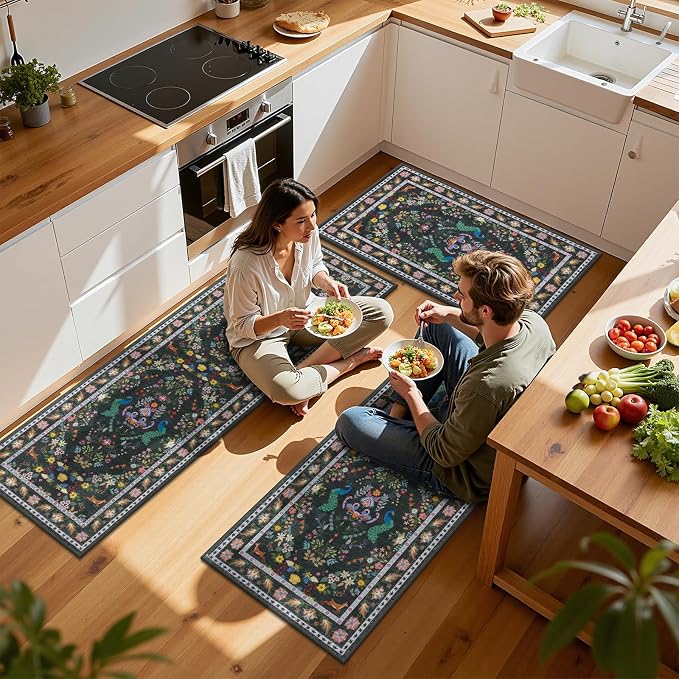 HEBE Washable Kitchen Rugs Sets of 3, Non Slip Absorbent Kitchen Rugs and Mats - Image 7