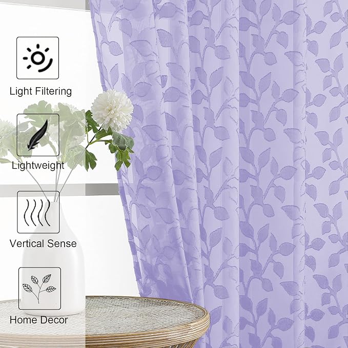 Chyhomenyc Light Purple Sheer Curtains 54 Inch Length - Image 3