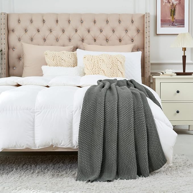 Chunky Cable Knit Throw Blanket Lightweight Grey 100% Organic Cotton Blanket - Image 5