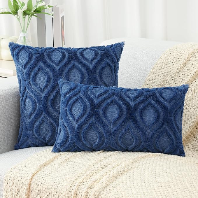 decorUhome Throw Pillow Covers 24x24 Inch Set of 2, Soft Plush Faux Wool Dark - Image 6