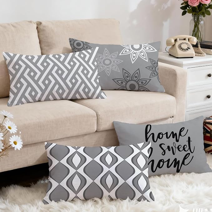 Hexagram Grey Geometric Pillow Covers 12x20 Set of 4, Decorative Outdoor Modern - Image 5
