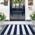 OLANLY Navy and White Striped Rug 2'4" x 3'7" – Washable Cotton Indoor Outdoor by OLANLY