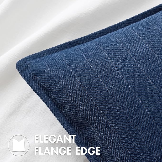 MIULEE Pack of 2 Navy Blue Decorative Pillow Covers 24x24 Inch Soft Chenille - Image 2