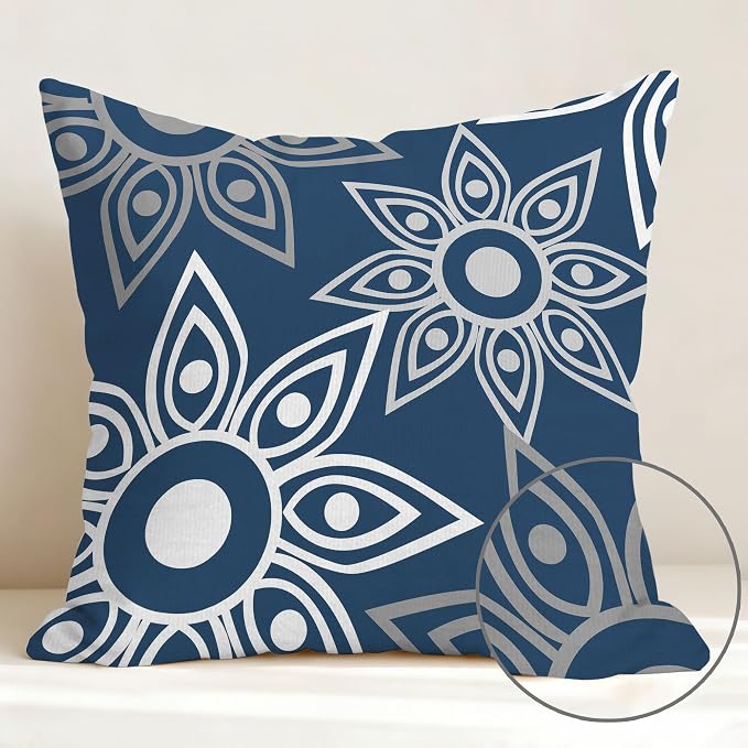 Hexagram Navyblue Geometric Pillow Covers 18x18 Set of 4, Decorative Outdoor - Image 6