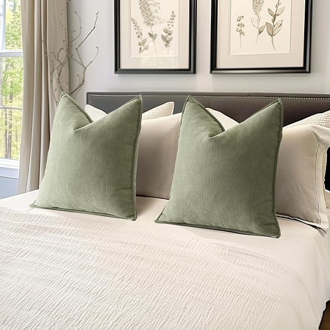 MIULEE Pack of 2 Sage Green Decorative Pillow Covers 26x26 Inch Soft Chenille - Image 5
