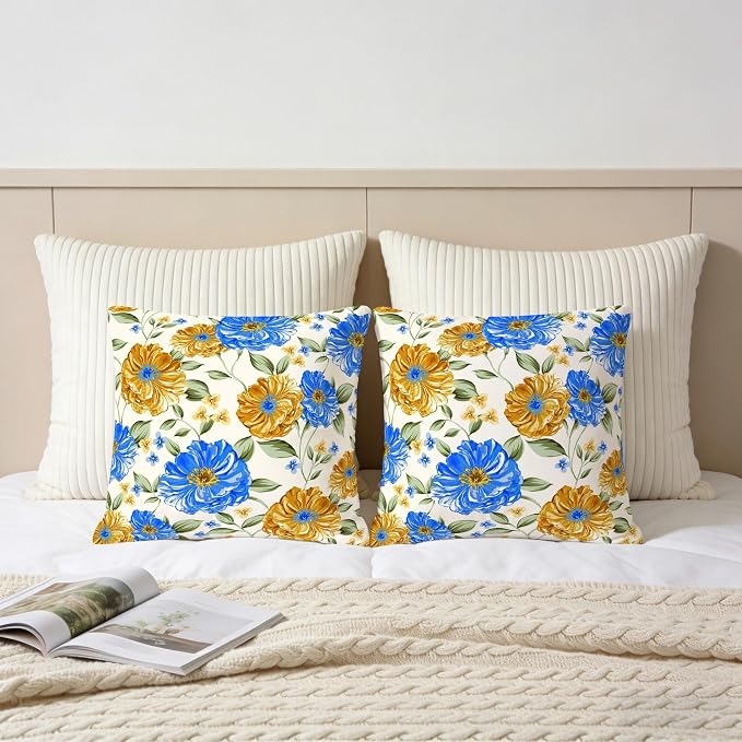 Mustard Yellow Floral Spring Summer Throw Pillows Covers 18x18 Inch Set of 2 - Image 5