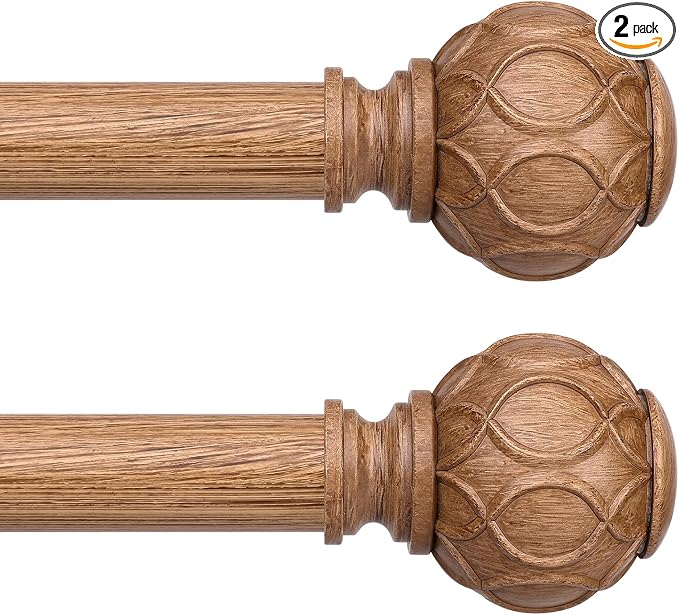 Wood Curtain Rods for Windows 48 to 84 Inch, Boho Vintage Decorative 1 Inch by Wolistsa